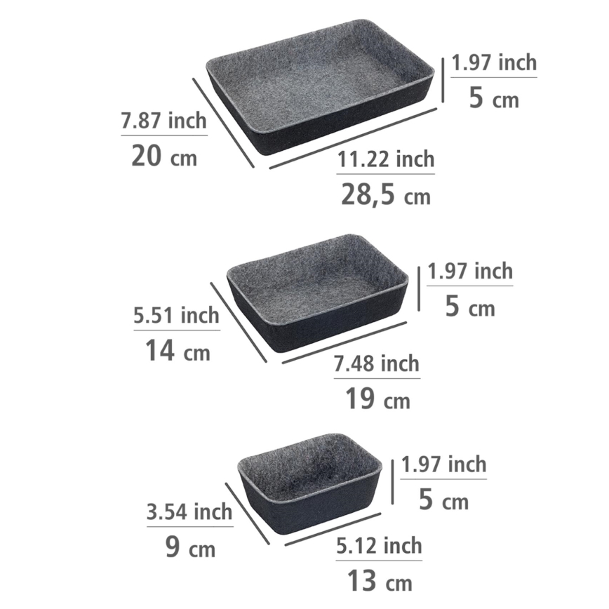 WENKO 64502100 - Organizzatore per cassetti FELT 28,5x20 cm grigio