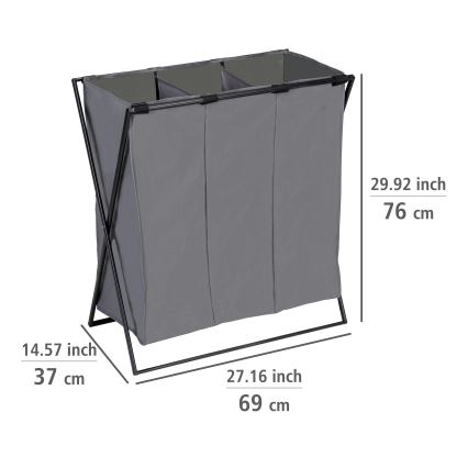 WENKO 71297800 - Cesto porta biancheria TRIO 69x76 cm grigio/nero