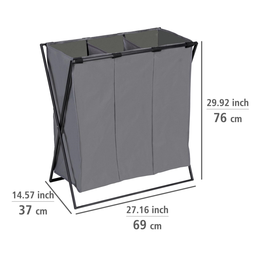 WENKO 71297800 - Cesto porta biancheria TRIO 69x76 cm grigio/nero