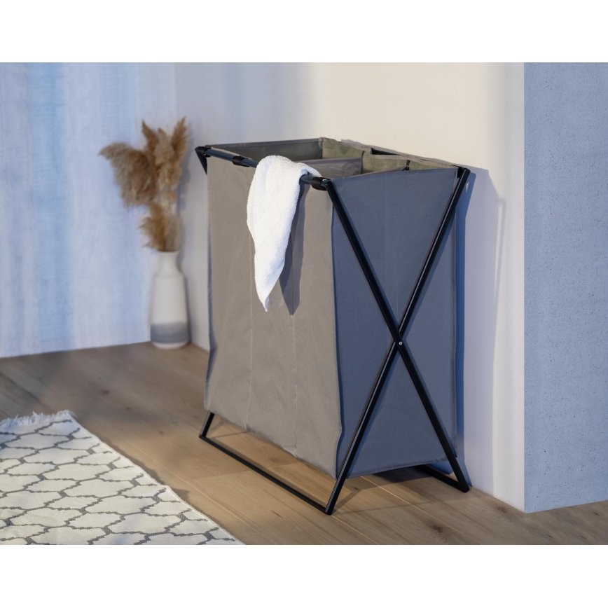 WENKO 71297800 - Cesto porta biancheria TRIO 69x76 cm grigio/nero