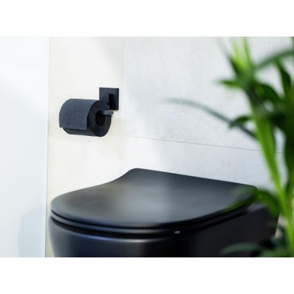 WENKO 71447800 - Porta rotolo per carta igienica VACUUM-LOC QUADRO ED 14x11 cm nero