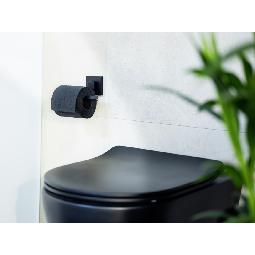 WENKO 71447800 - Porta rotolo per carta igienica VACUUM-LOC QUADRO ED 14x11 cm nero