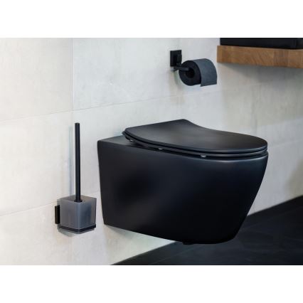 WENKO 71447800 - Porta rotolo per carta igienica VACUUM-LOC QUADRO ED 14x11 cm nero