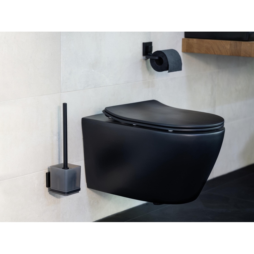 WENKO 71447800 - Porta rotolo per carta igienica VACUUM-LOC QUADRO ED 14x11 cm nero