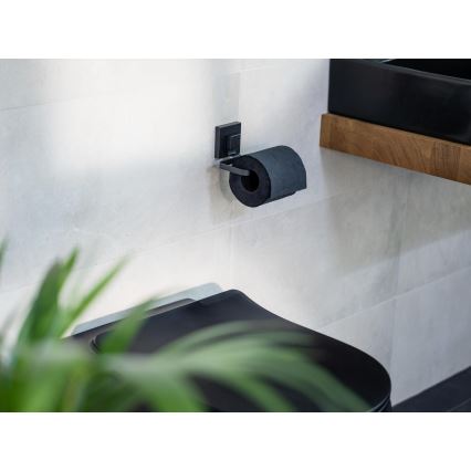 WENKO 71447800 - Porta rotolo per carta igienica VACUUM-LOC QUADRO ED 14x11 cm nero