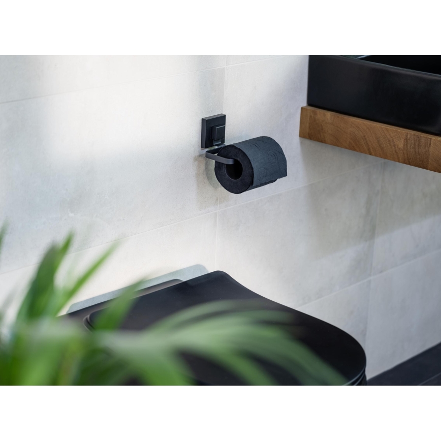 WENKO 71447800 - Porta rotolo per carta igienica VACUUM-LOC QUADRO ED 14x11 cm nero