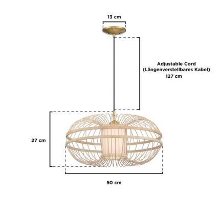 Westinghouse 61255 - Lampada a sospensione con cavo TULCEA 1xE27/60W/230V Ø 50 cm bambù