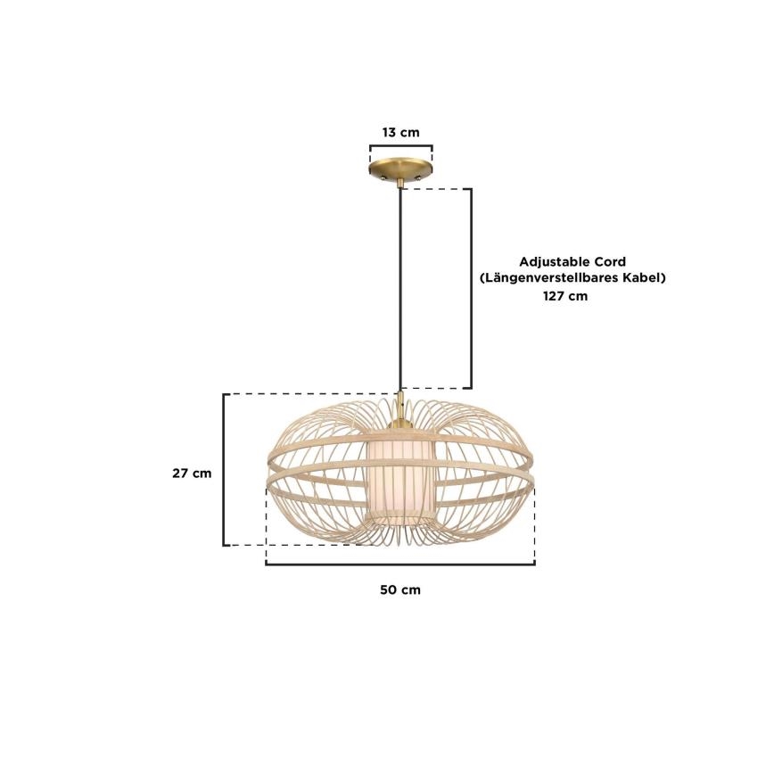Westinghouse 61255 - Lampada a sospensione con cavo TULCEA 1xE27/60W/230V Ø 50 cm bambù
