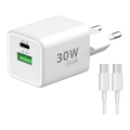 Winner Group - Adattatore a carica rapida 2xUSB PD 30W + Cavo USB USB-C / USB-C 1m