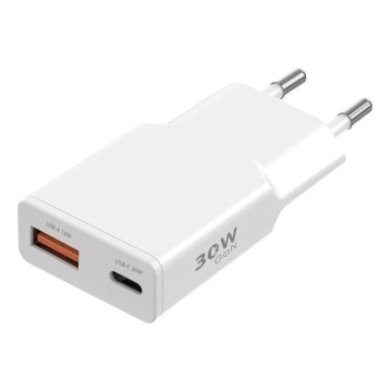 Winner Group - Adattatore di ricarica GaN 1xUSB-A + 1xUSB-C 30W bianco