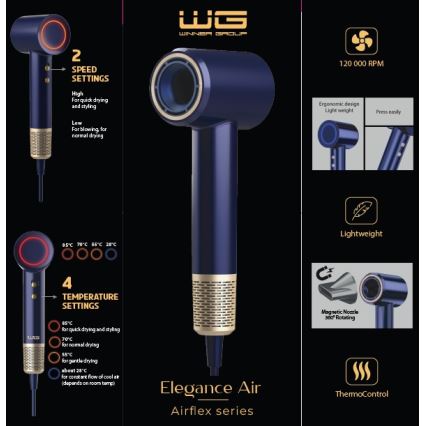 Winner Group - Asciugacapelli con ionizzatore Elegance Air 1600W/230V blu SCHUKO