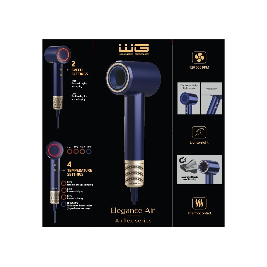 Winner Group - Asciugacapelli con ionizzatore Elegance Air 1600W/230V blu SCHUKO