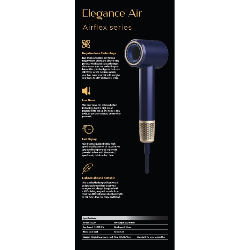 Winner Group - Asciugacapelli con ionizzatore Elegance Air 1600W/230V blu SCHUKO