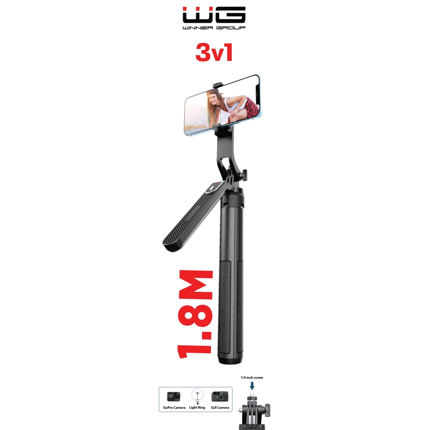 Winner Group - Bastone per selfie 3in1 con un supporto 55 mAh 180 cm nero