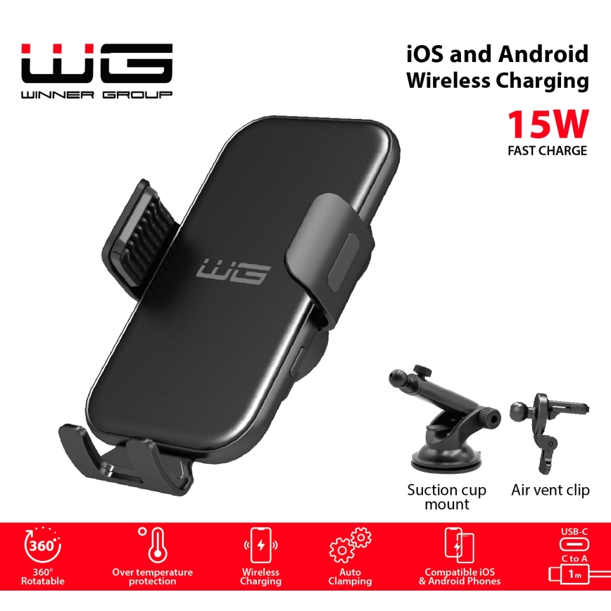 Winner Group - Caricabatteria senza fili e supporto per macchina 15W