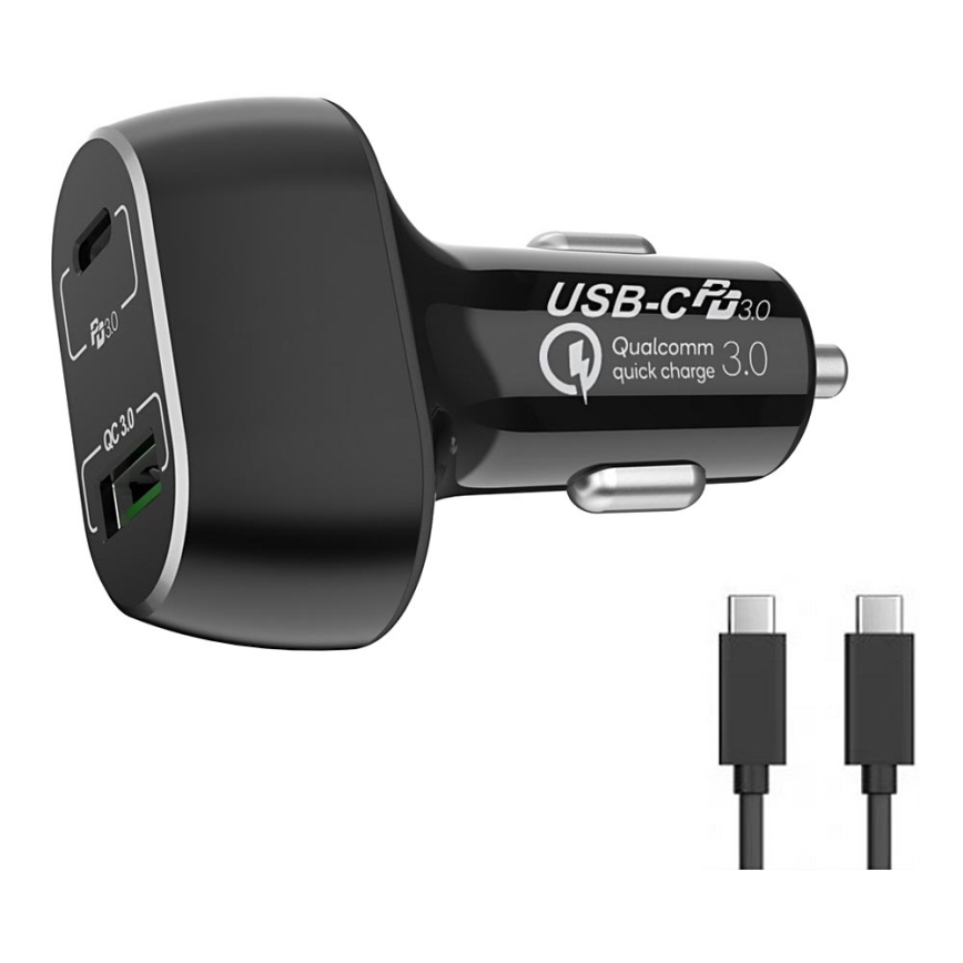 Winner Group - Caricabatterie da auto 1xUSB-C + 1xUSB-A Power Delivery 63W + Cavo USB USB-C / USB-C 1 m nero
