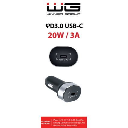 Winner Group - Caricabatterie da auto 1xUSB-C Power Delivery 20W nero