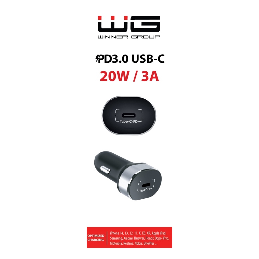 Winner Group - Caricabatterie da auto 1xUSB-C Power Delivery 20W nero