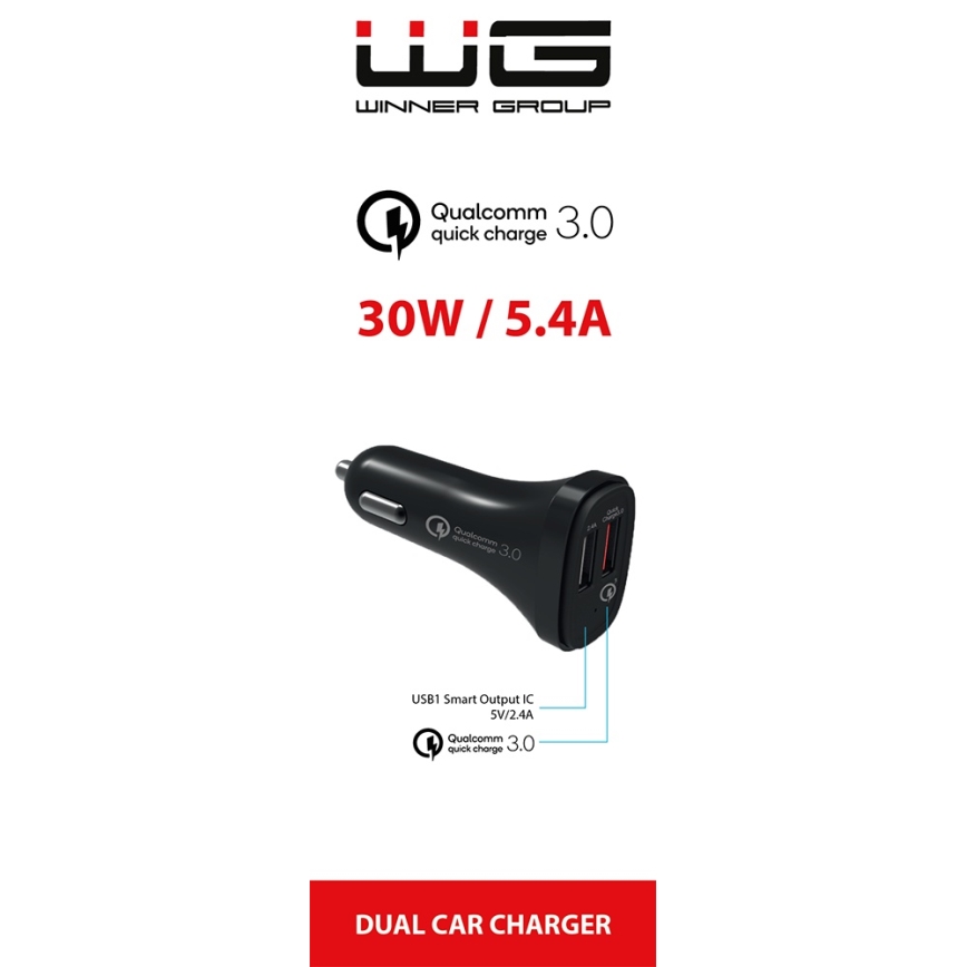 Winner Group - Caricabatterie da auto 2xUSB-A Power Delivery 30W nero