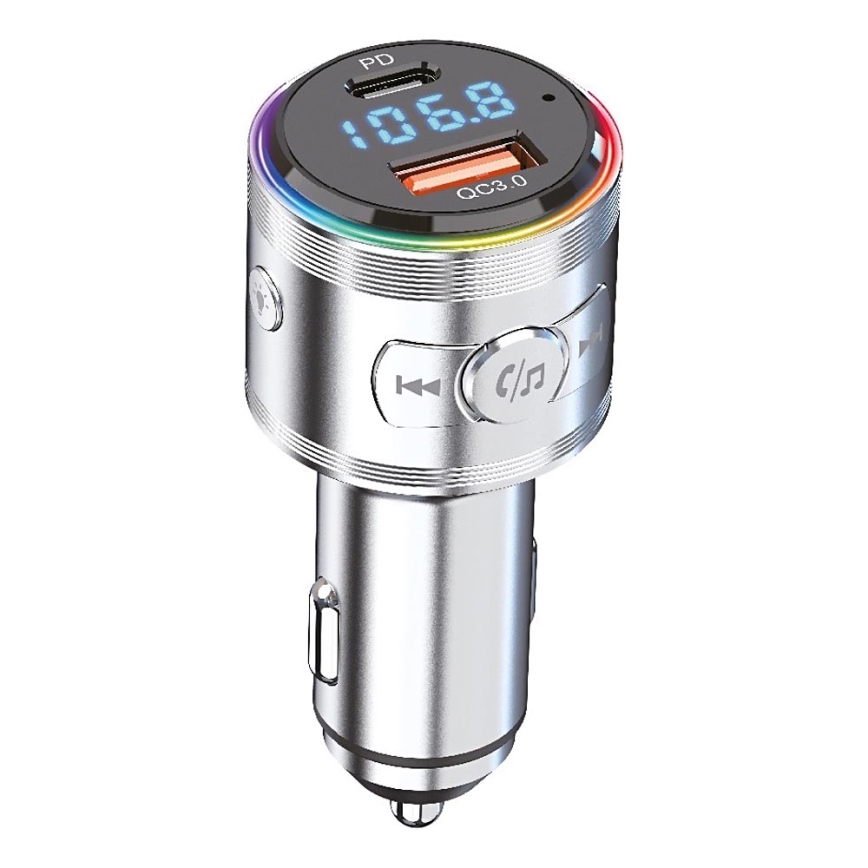 Winner Group - Caricabatterie da auto con FM transmitter e hands-free funzione 20W argento