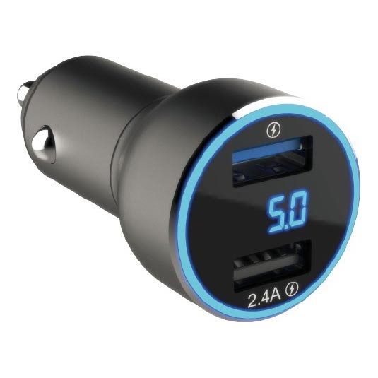 Winner Group - Caricabatterie da auto con un display 2xUSB-A Power Delivery 30W nero