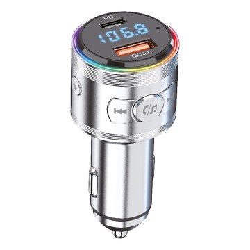 Winner Group - Caricatore per auto con trasmettitore FM e funzione vivavoce 20W argento