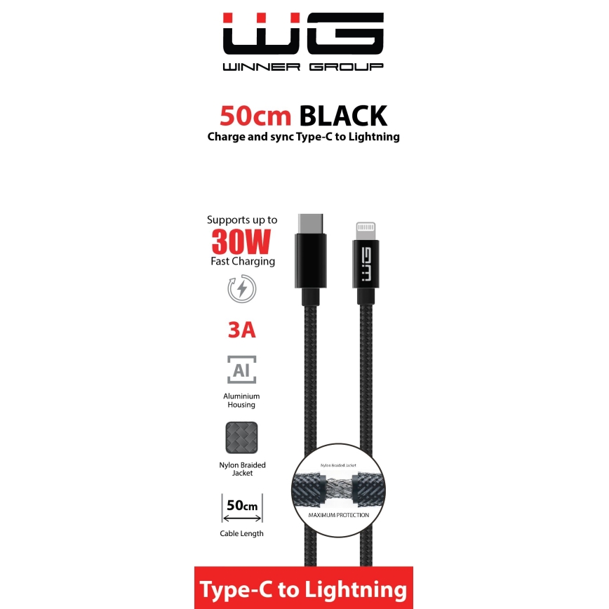 Winner Group - Cavo USB Lightning / USB-C 60W 50cm nero