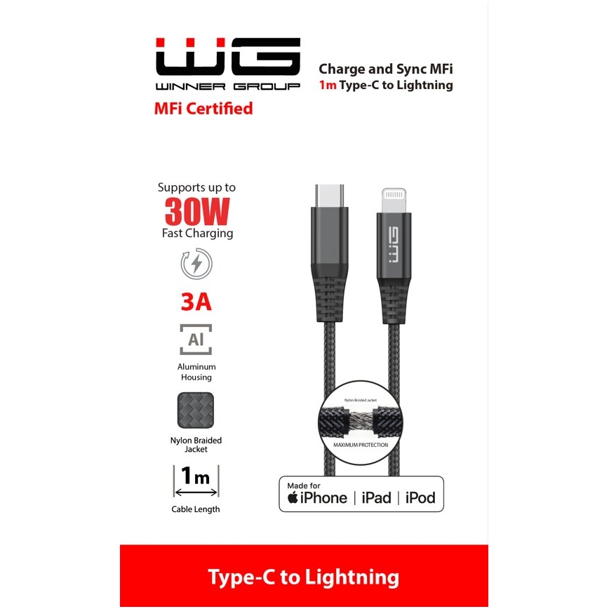 Winner Group - Cavo USB MFI Lightning / USB-C 1m nero
