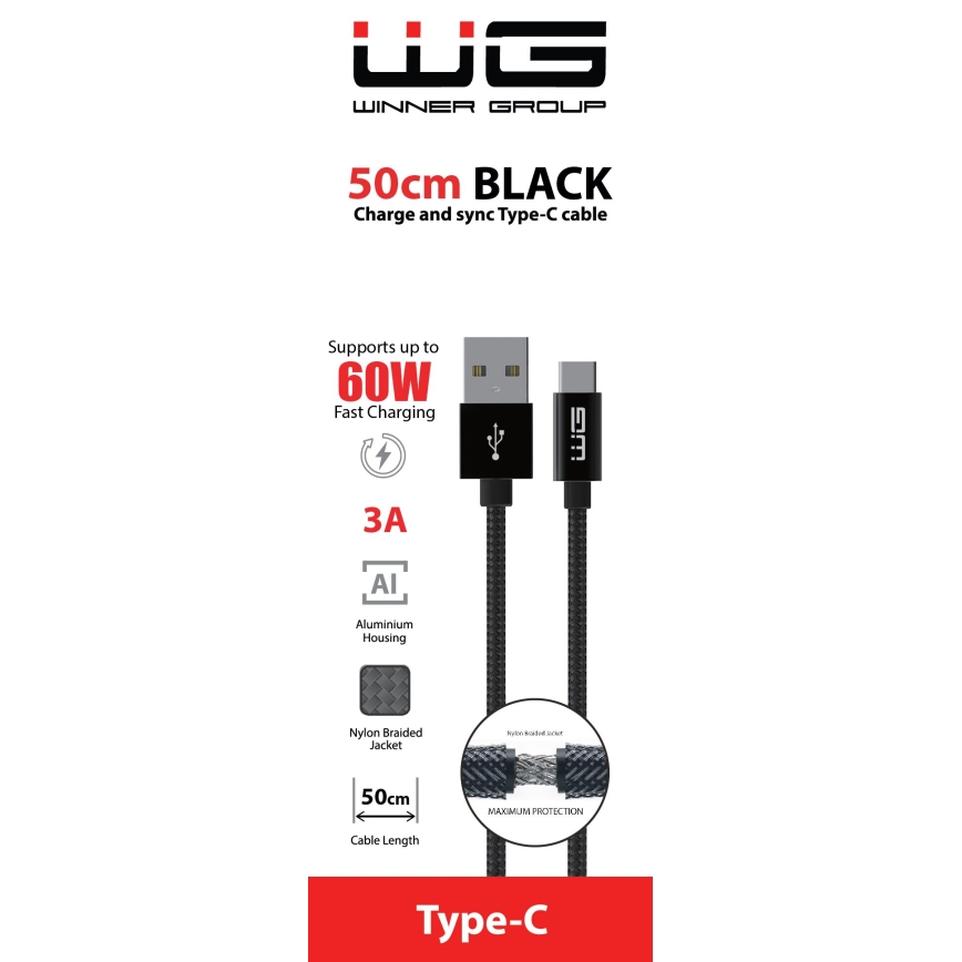 Winner Group - Cavo USB USB-C / USB-A 50cm nero