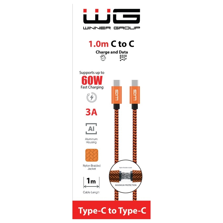 Winner Group - Cavo USB USB-C / USB-C 60W 1m arancione