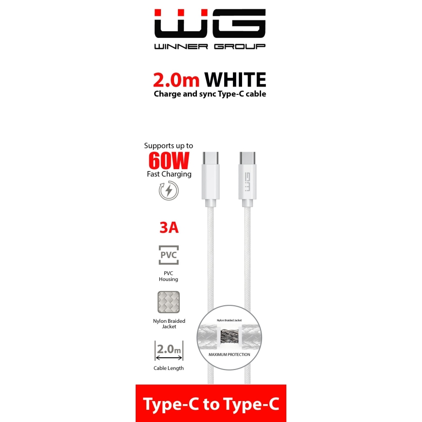 Winner Group - Cavo USB USB-C / USB-C 60W 2m bianco