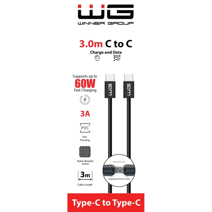 Winner Group - Cavo USB USB-C / USB-C 60W 3m nero