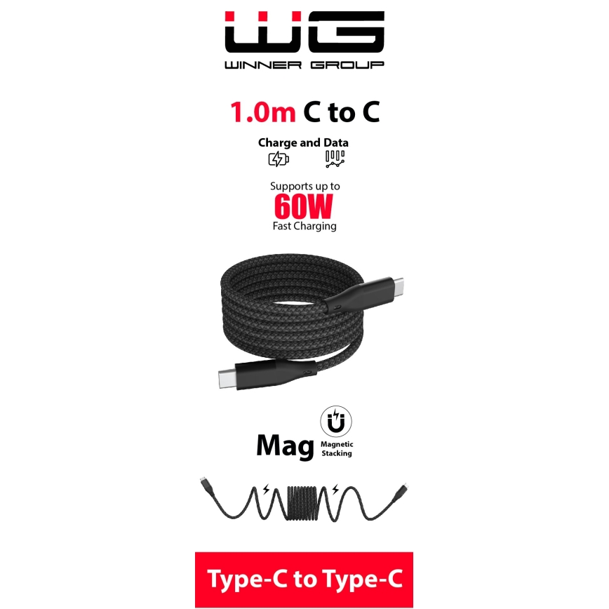 Winner Group - magnetico Cavo USB USB-C / USB-C 60W 1m nero