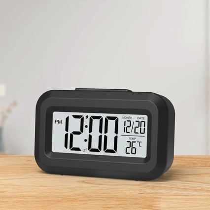Winner Group - Orologio a sveglia con display LCD e termometro 2xAAA nero