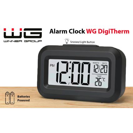 Winner Group - Orologio a sveglia con display LCD e termometro 2xAAA nero