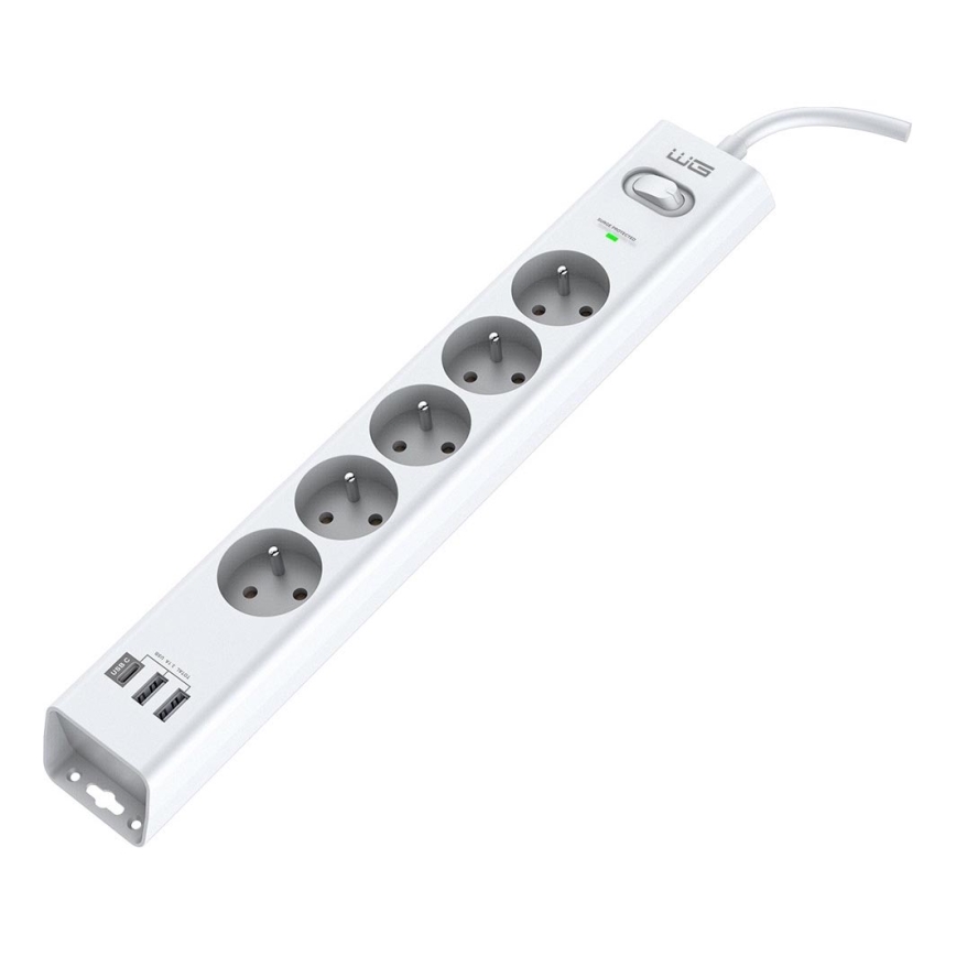 Winner Group - Protezione contro le sovratensioni 5Z + 2xUSB-A + 1xUSB-C bianco