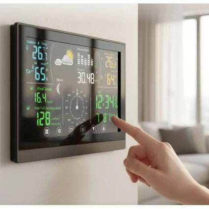 Winner Group - Stazione meteo touchscreen con display LCD a colori 5V/3xAAA + 6xAA