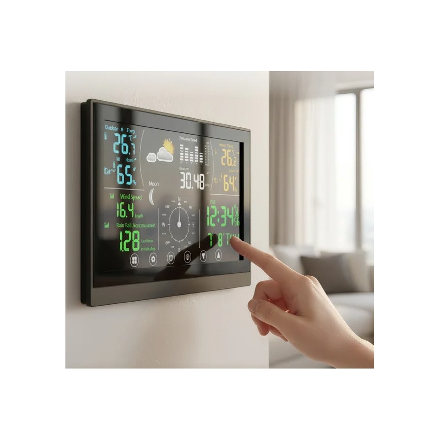 Winner Group - Stazione meteo touchscreen con display LCD a colori 5V/3xAAA + 6xAA