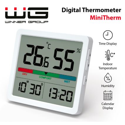 Winner Group - Termometro digitale con display LCD e misuratore di umidità 2xCR2032 bianco