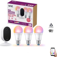 WiZ - Set per monitoring the household: 1x camera + 3x LED RGB lampadina A60 E27/8,5W/230V Wi-Fi