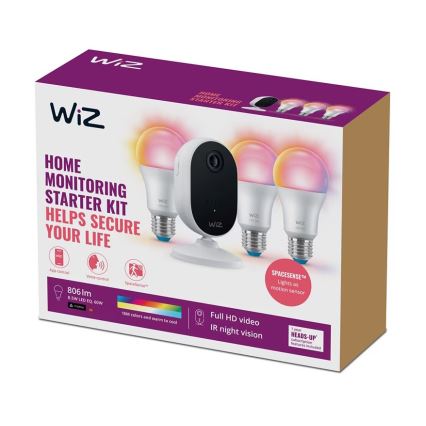 WiZ - Set per monitoring the household: 1x camera + 3x LED RGB lampadina A60 E27/8,5W/230V Wi-Fi