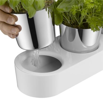 WMF - Vaso per erbe aromatiche autoinnaffiante 3pz GOURMET bianco/acciaio inossidabile