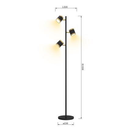 Wofi 3003-304S - Lampada da terra dimmerabile a LED TOULOUSE 3xLED/7W/230V nero/oro