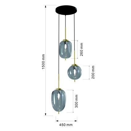 Wofi 5007-302 - Lampadario a sospensione con filo BELLEVILLE 3xE14/40W/230V nero/oro