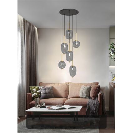 Wofi 5007-502 - Lampadario a sospensione con filo BELLEVILLE 6xE14/40W/230V nero/oro