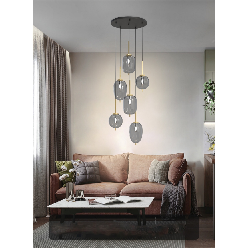 Wofi 5007-502 - Lampadario a sospensione con filo BELLEVILLE 6xE14/40W/230V nero/oro