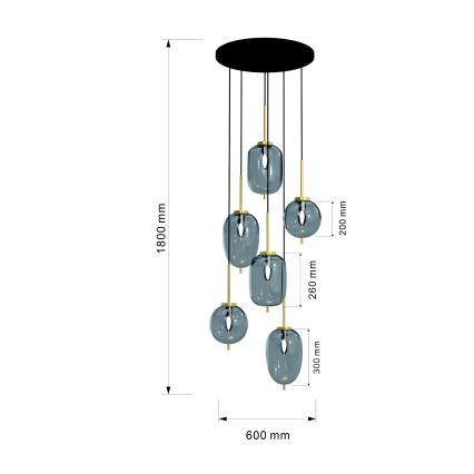 Wofi 5007-502 - Lampadario a sospensione con filo BELLEVILLE 6xE14/40W/230V nero/oro