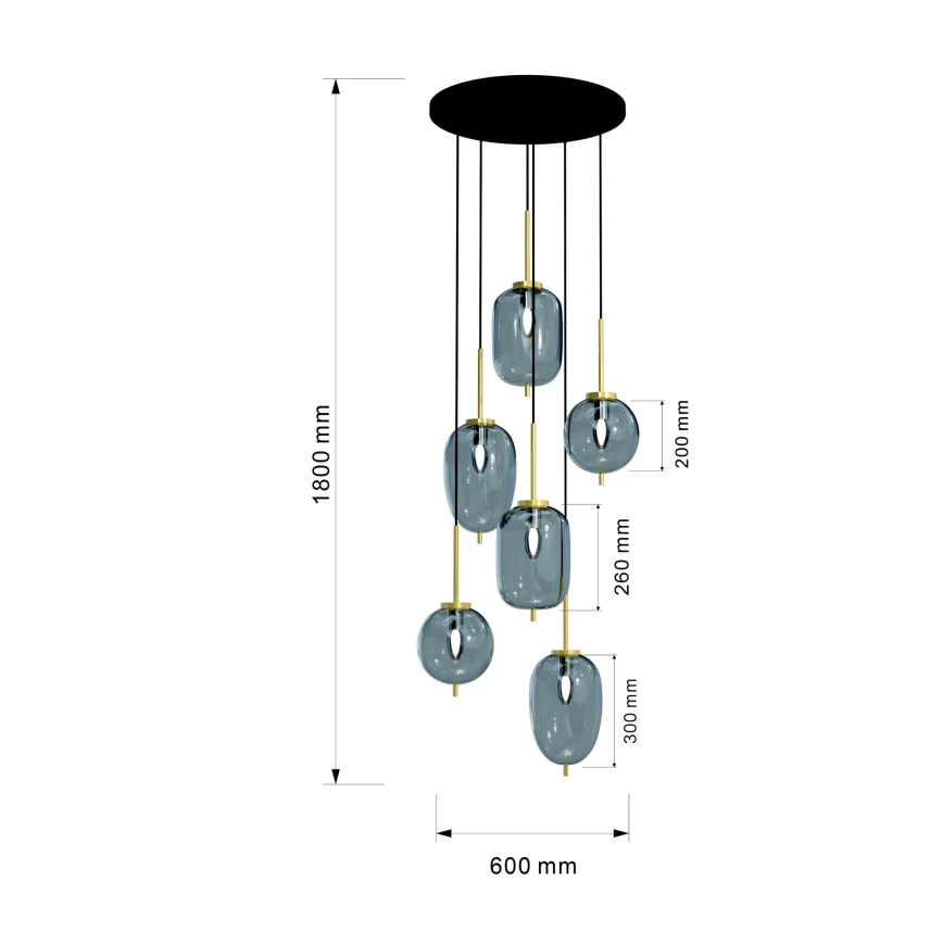 Wofi 5007-502 - Lampadario a sospensione con filo BELLEVILLE 6xE14/40W/230V nero/oro