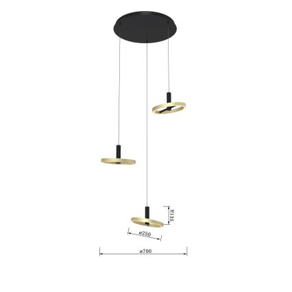 Wofi 5016-304 - Lampadario a sospensione con filo LED dimmerabile BREST LED/26W/230V nero/oro