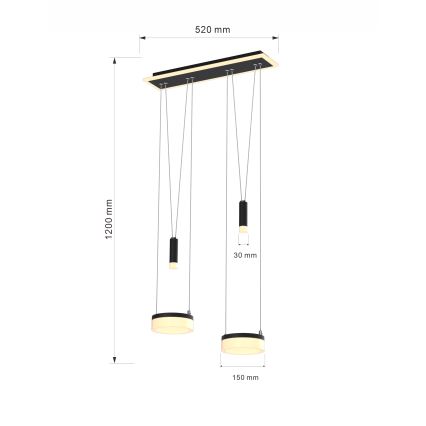 Wofi 6054-502 - Lampadario a sospensione con filo LED dimmerabile JESSE LED/21W/230V nero